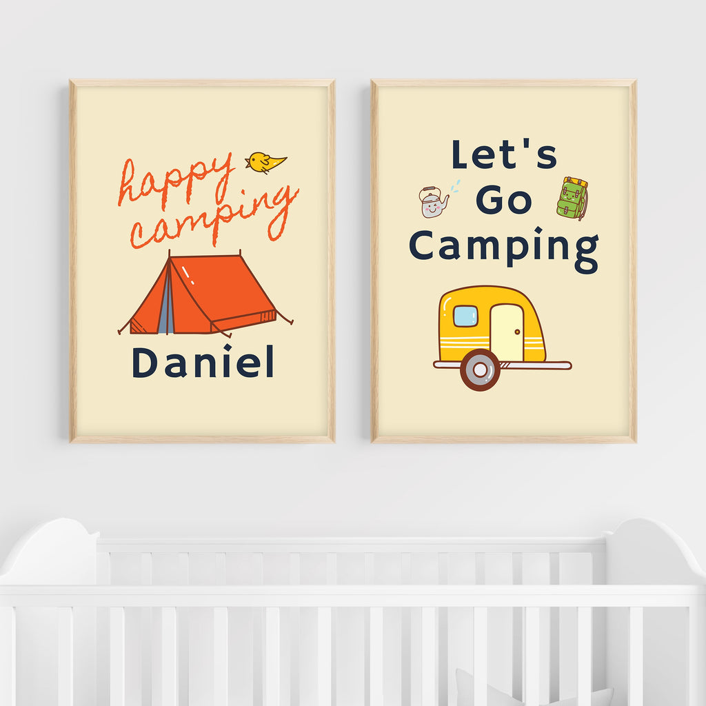 Personalized Camping Wall Art  | Set of 2 | Collection: Adventurer's Cabin | For Nurseries & Kid's Rooms