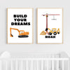 Personalized Construction Wall Art  | Set of 2 | Collection: Building Blocks | For Nurseries & Kid's Rooms