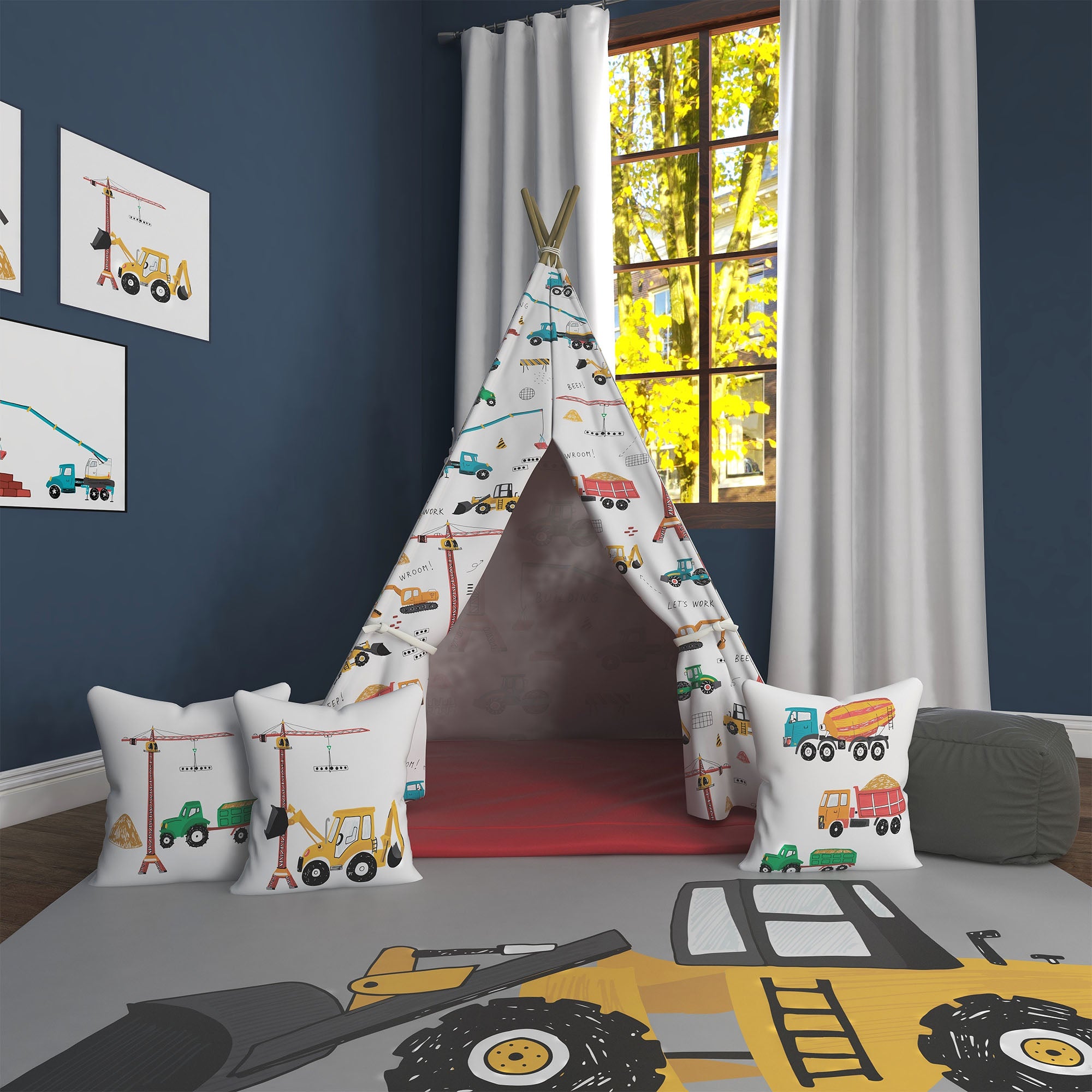 Kids Teepee, Construction Decor Themed Room - Powerful Builds Collection