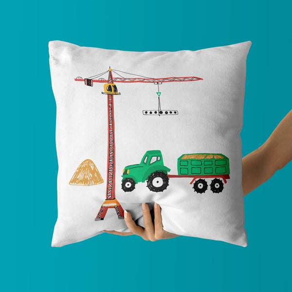 Construction Throw Pillows | Set of 3 | Collection: Powerful Builds | For Nurseries & Kid's Rooms