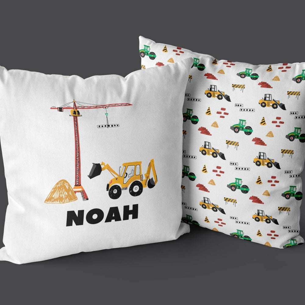 Personalized Construction Throw Pillows | Set of 2 | Collection: Powerful Builds | For Nurseries & Kid's Rooms