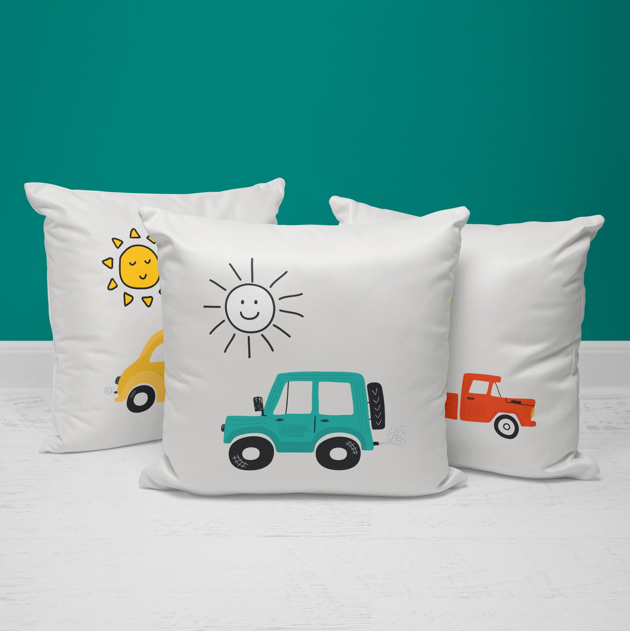 Car Throw Pillows | Set of 3 | Collection: Power Nap Station | For Nurseries & Kid's Rooms