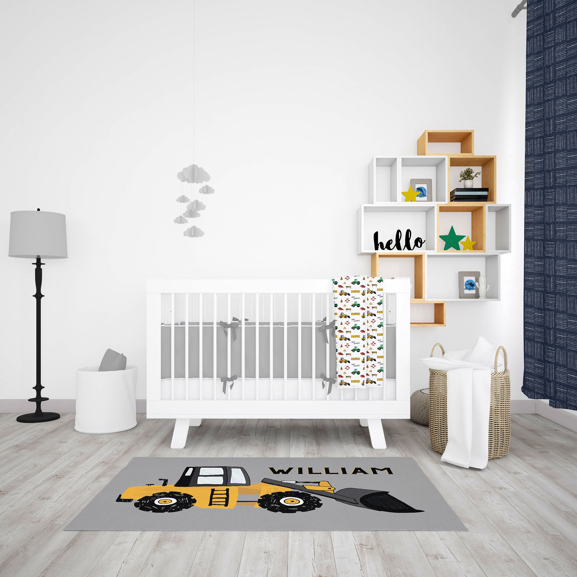 Personalized Construction Area Rug for Nurseries and Kid's Rooms - Building Blocks