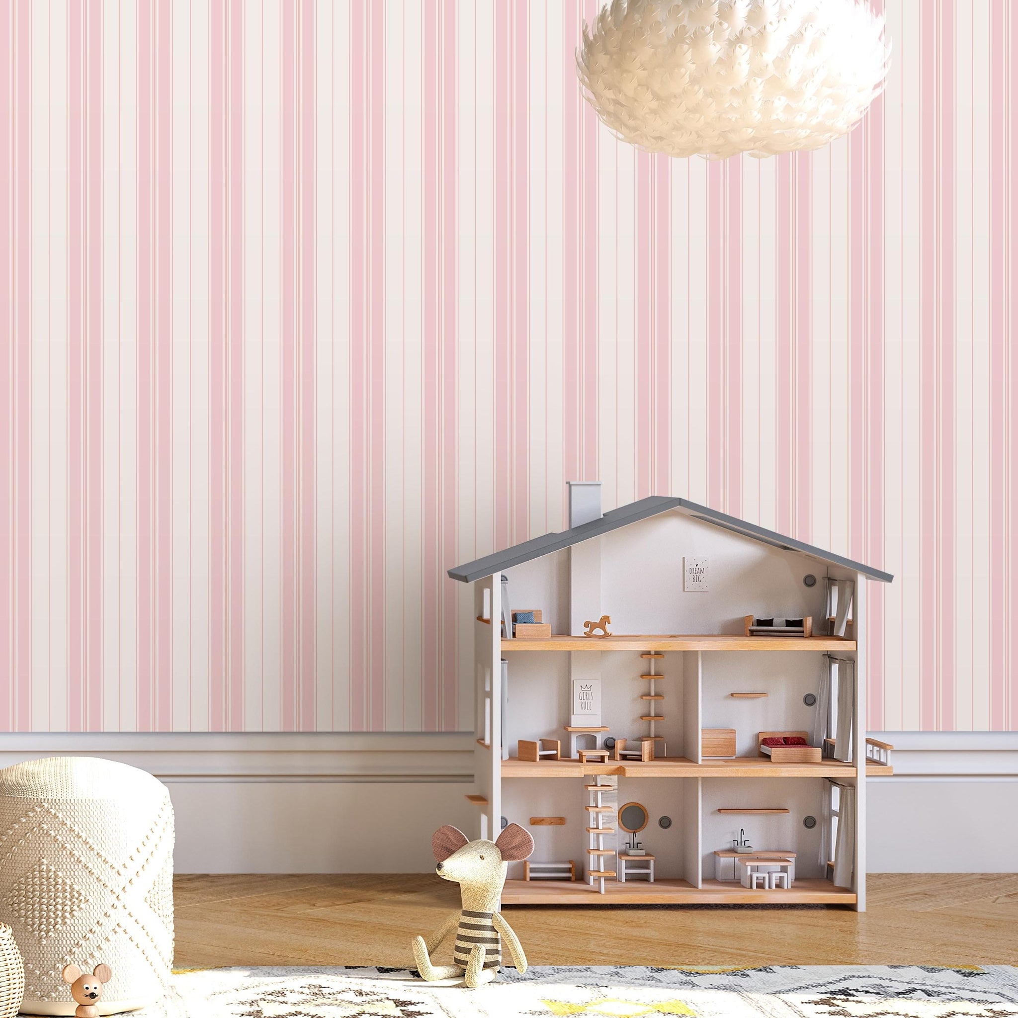 Pink and White Stripe Peel and Stick Wallpaper - Cotton Candy Stripes