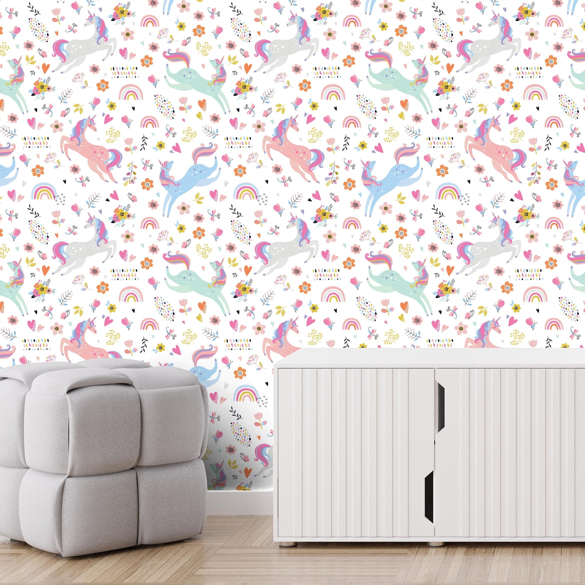 Peel and Stick or Traditional Wallpaper - Dancing Unicorns