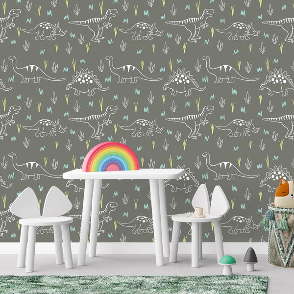 Peel & Stick or Traditional Wallpaper - Dino Scribbles