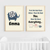 Personalized Elephant Wall Art | Set of 2 | Collection: Trunks and Kisses | For Nurseries & Kid's Rooms