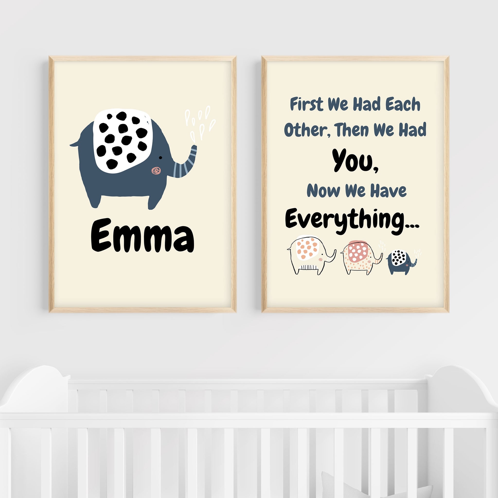 Personalized Elephant Wall Art | Set of 2 | Collection: Trunks and Kisses | For Nurseries & Kid's Rooms
