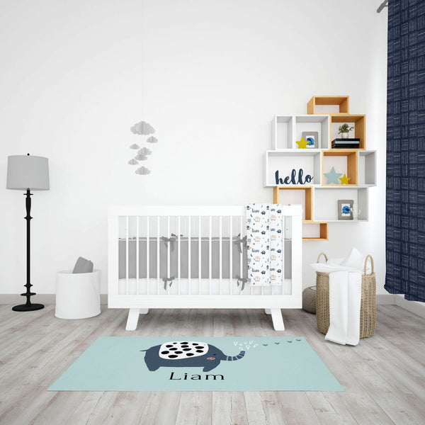Personalized Elephant Area Rug for Nurseries and Kid's Rooms - Trunks and Kisses