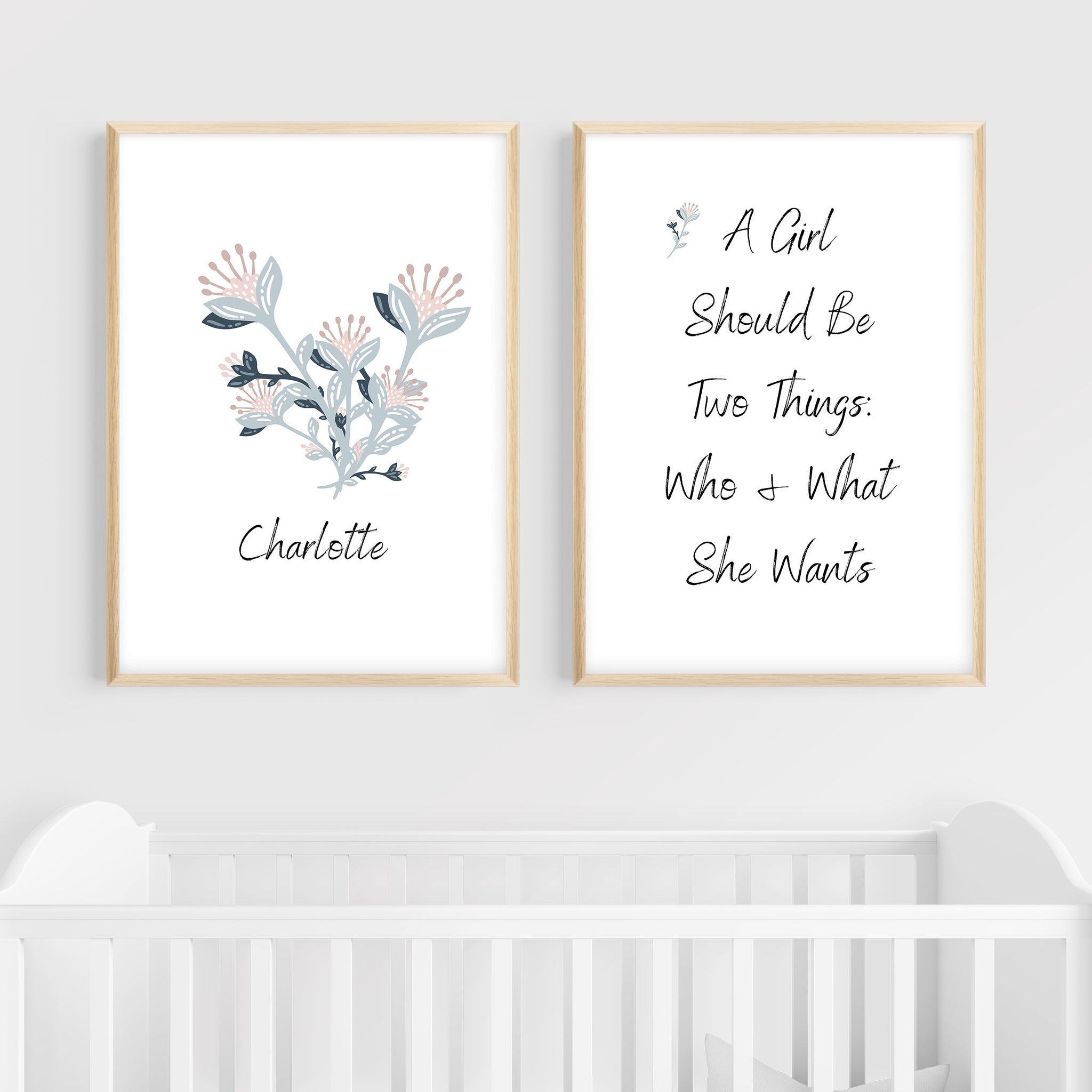 Personalized Floral Wall Art | Set of 2 | Collection: Secret Garden | For Nurseries & Kid's Rooms