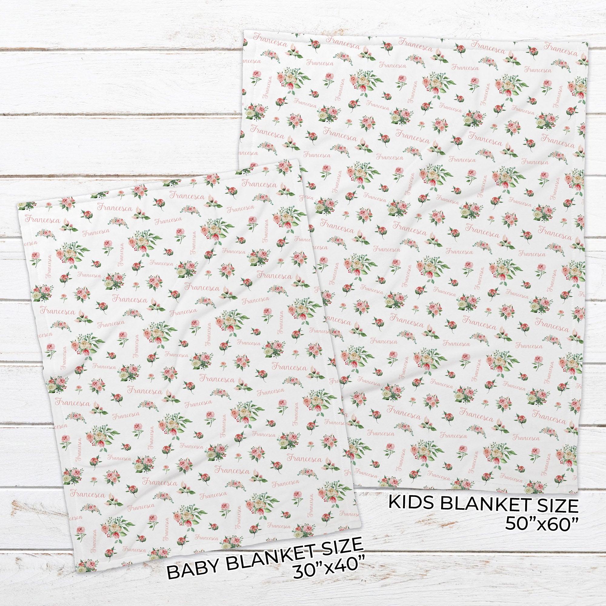 Personalized Peonies Name Blanket for Babies & Kids - Peonies and Roses