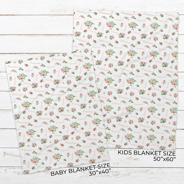 Personalized Peonies Name Blanket for Babies & Kids - Peonies and Roses