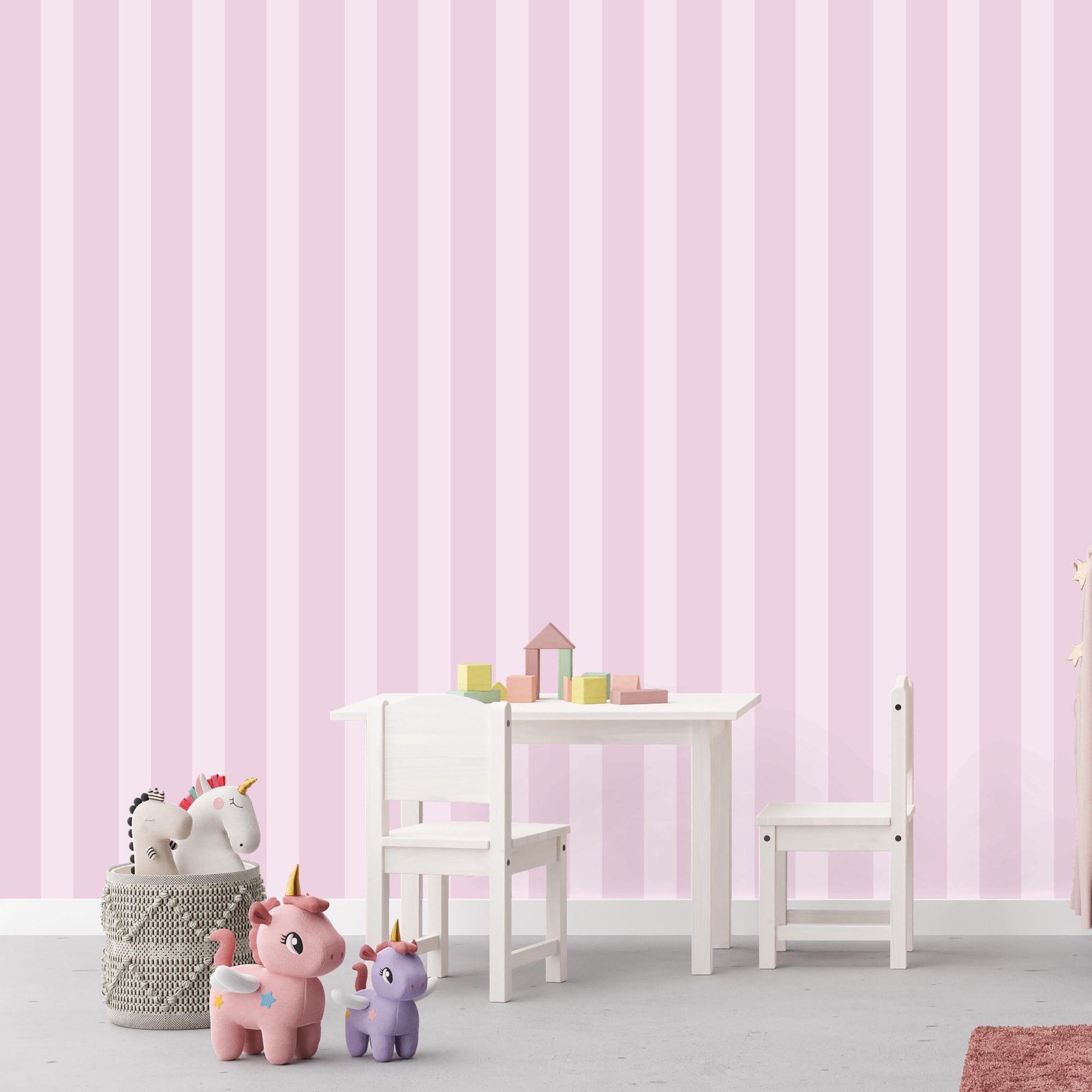 Striped Themed Nursery Wallpaper and Kids Room Wallpaper - Finest Pink