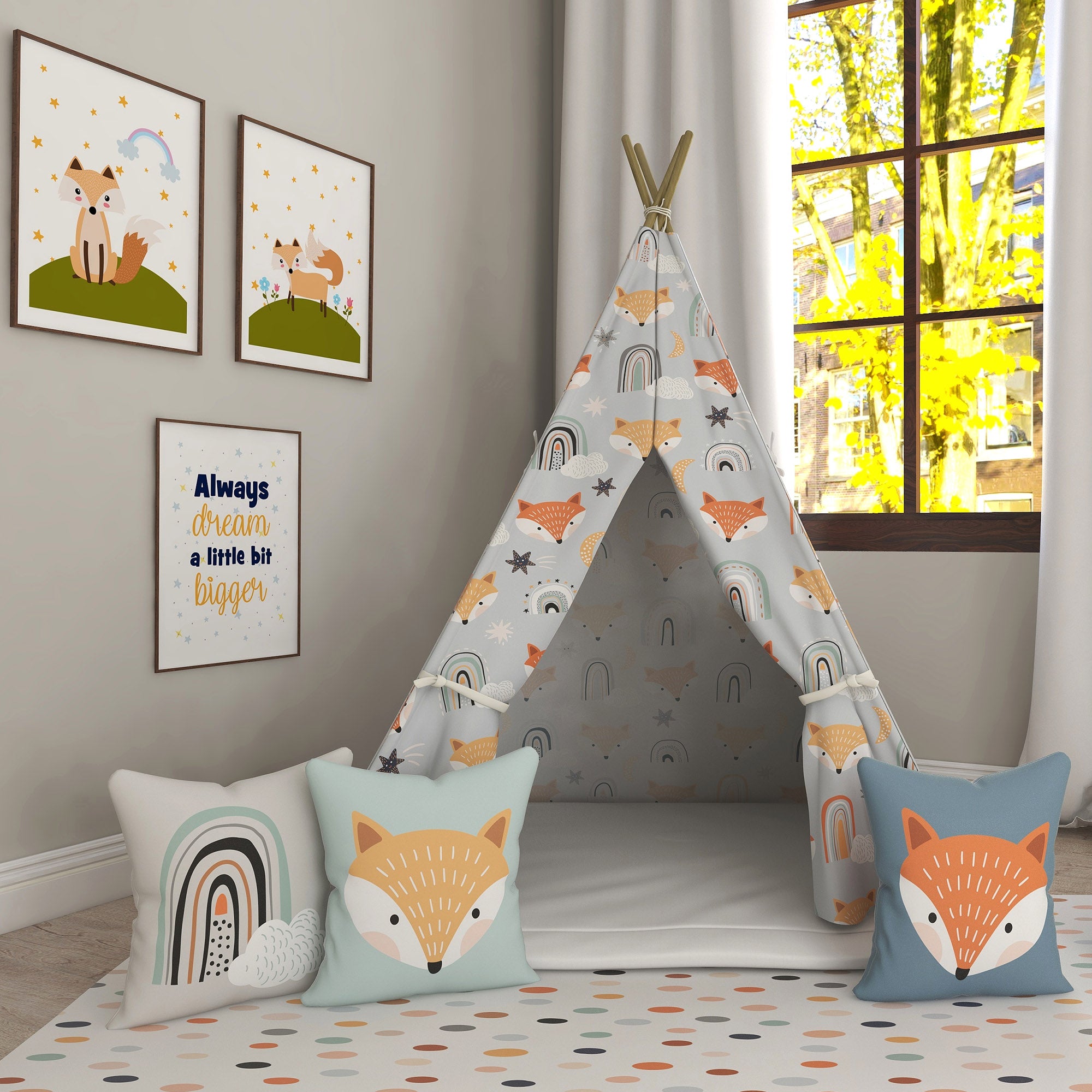 Kids Teepee, Fox Decor Themed Room - Gone In The Wild Collection