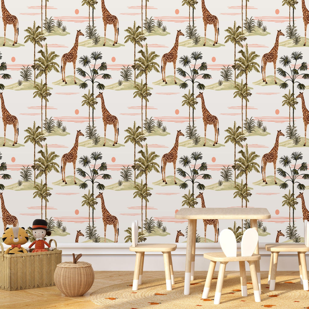 Giraffe Peel and Stick or Traditional Wallpaper - Giraffe's Paradise
