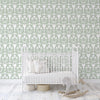Peel and Stick or Traditional Wallpaper - Green and White Damask