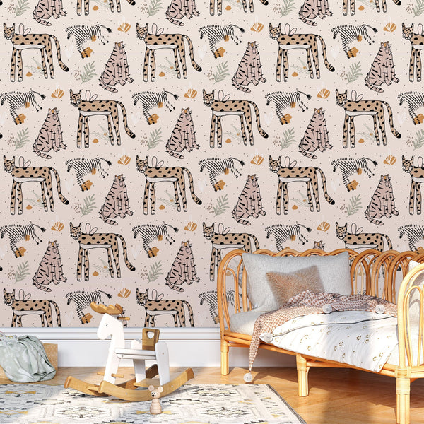 Peel and Stick or Traditional Wallpaper - Jungle Cats