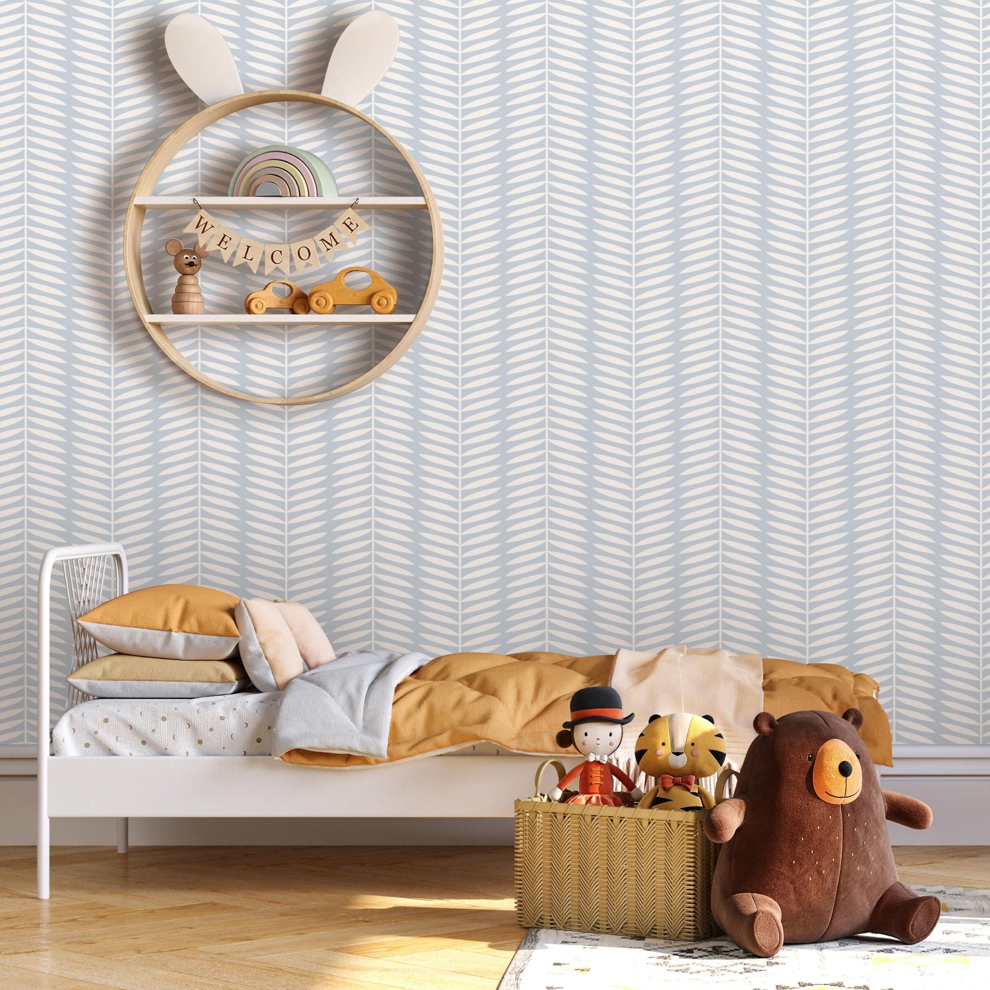 Kids and Nursery Leaf Wallpaper - Leafy Blue