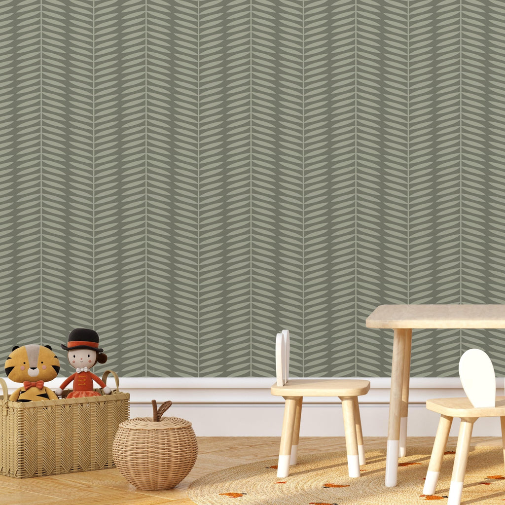 Sage Green Peel and Stick or Traditional Wallpaper - Leafy Sage