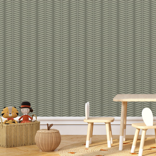 Sage Green Peel and Stick or Traditional Wallpaper - Leafy Sage