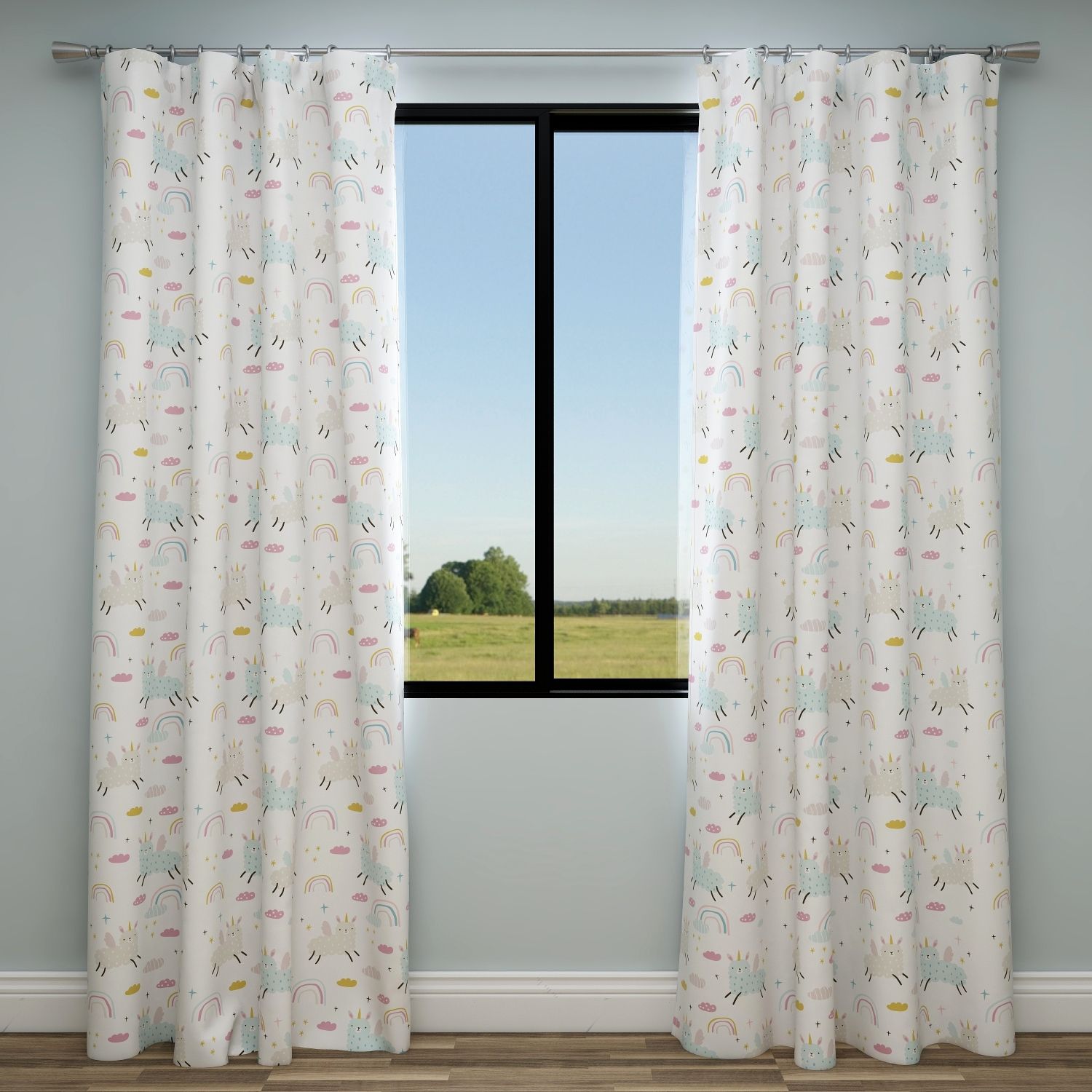 Llama/Unicorn Kids & Nursery Blackout Curtains - Llamas and Rainbows