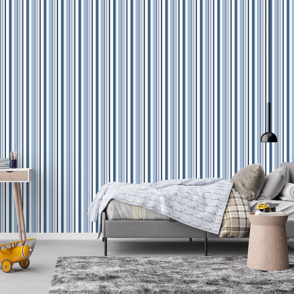 Blue Stripe Peel and Stick or Traditional Wallpaper - Marine Stripes