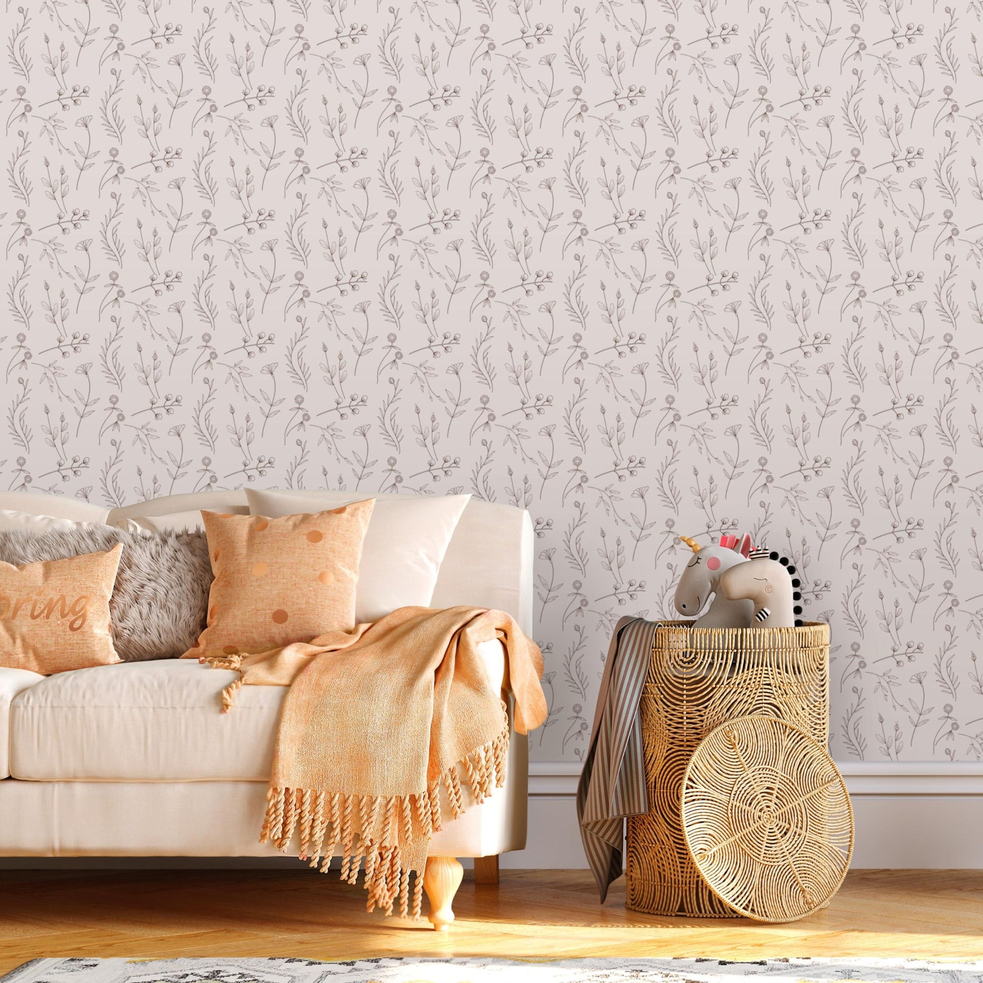 Gray Floral Peel and Stick Wallpaper - Meadow's Bloom