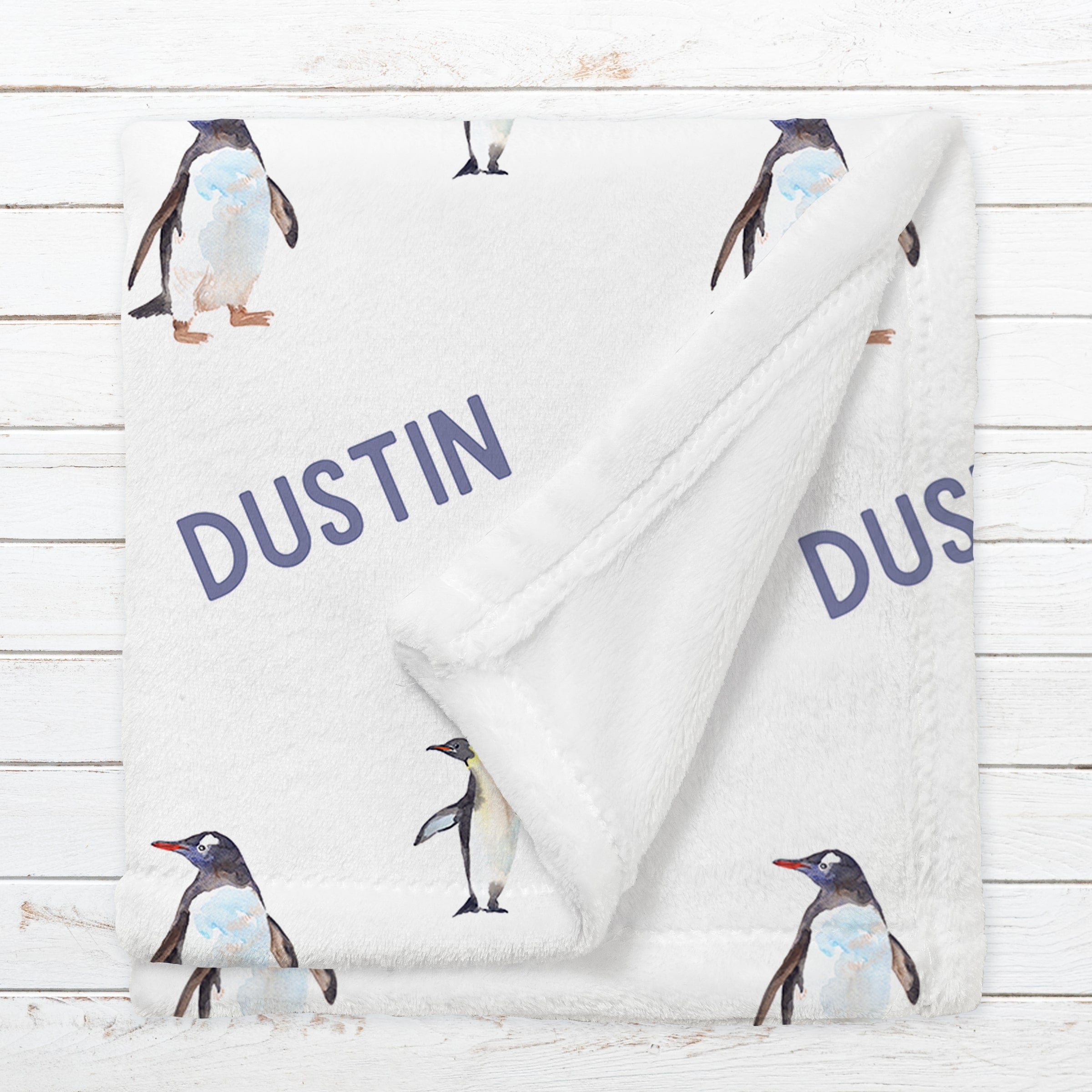 Personalized Penguin Name Blanket for Babies & Kids - Flip Away