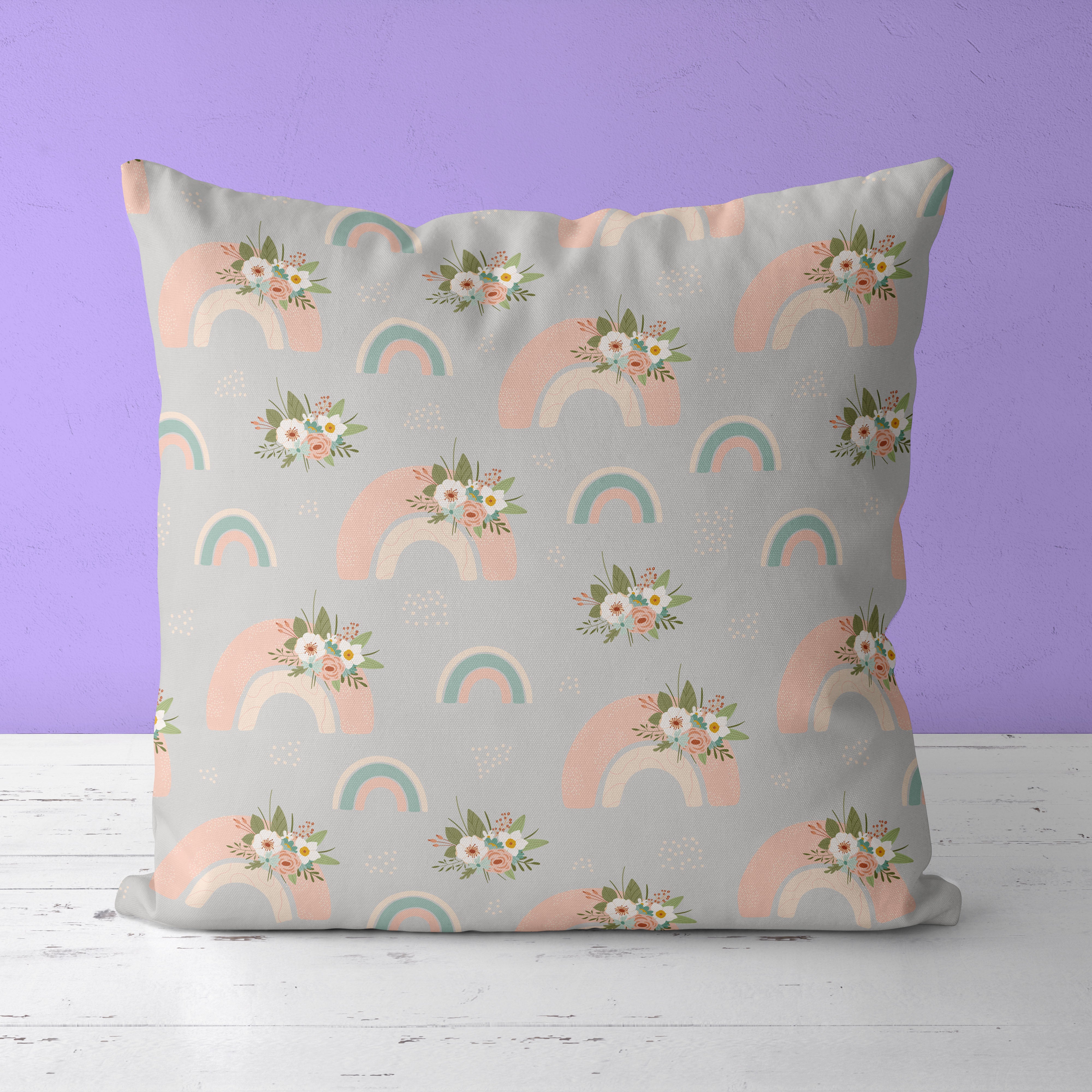 Rainbow Kids & Nursery Throw Pillow - Boho Pastel Bows