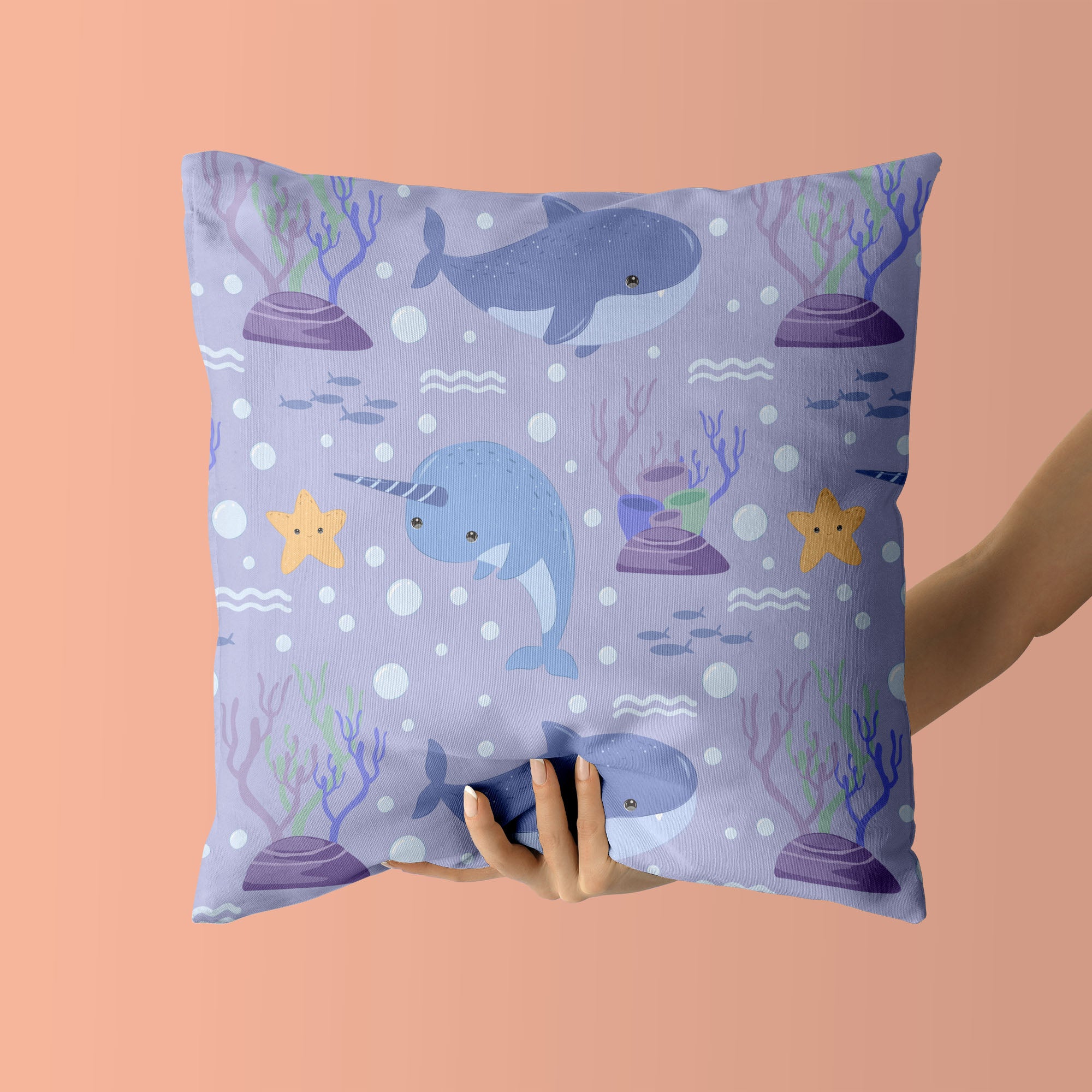 Underwater Kids & Nursery Throw Pillow - All Whales Smile!