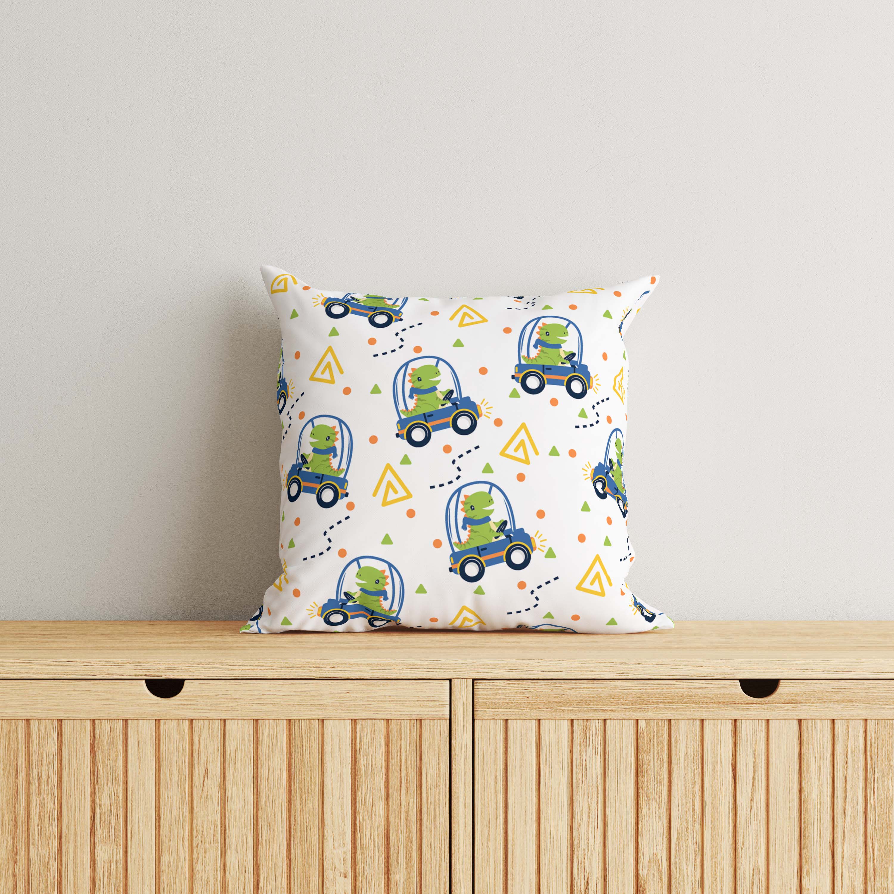 Dinosaur Kids & Nursery Throw Pillow - Bumps and Cars