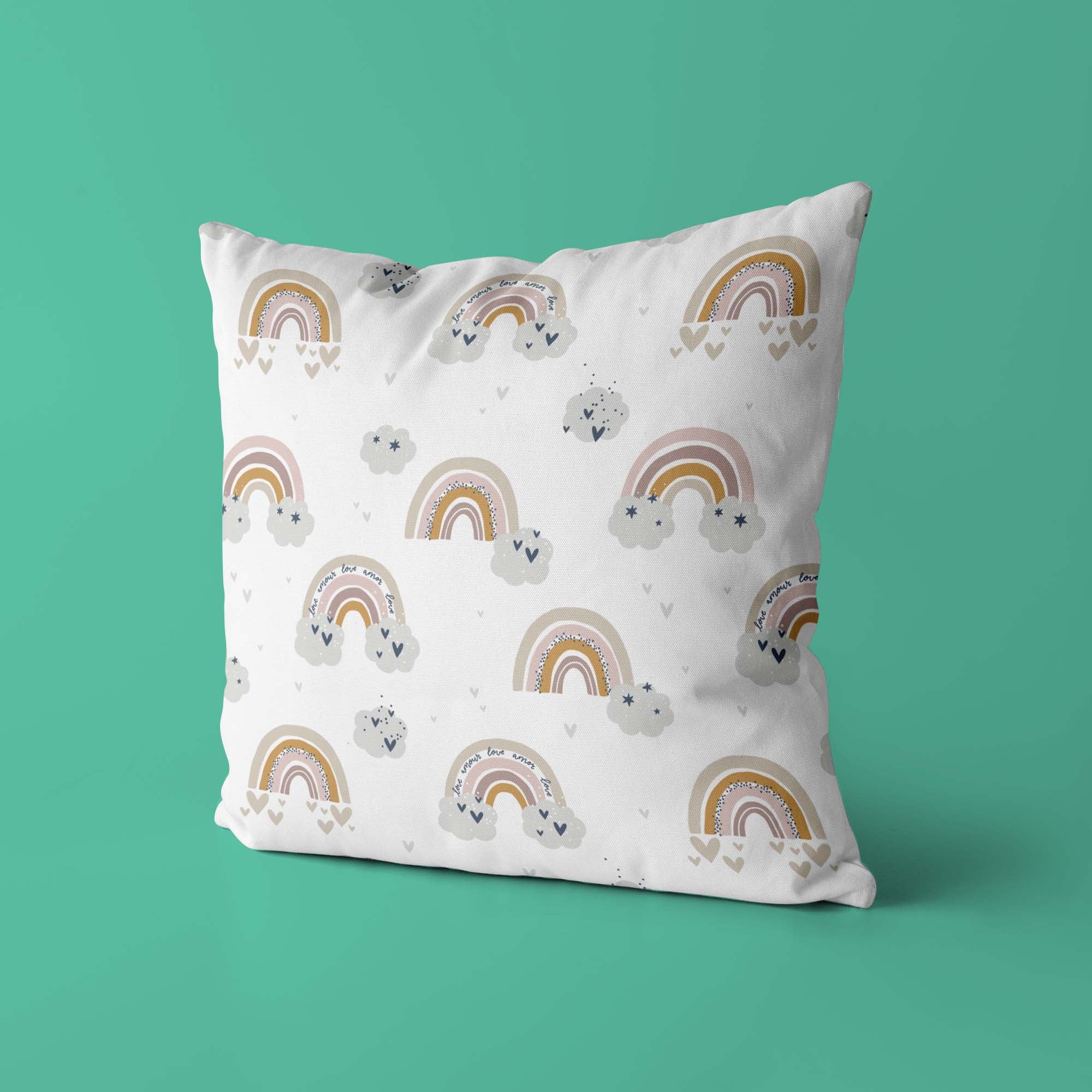 Rainbow Kids & Nursery Throw Pillow - Rainbows and Clouds