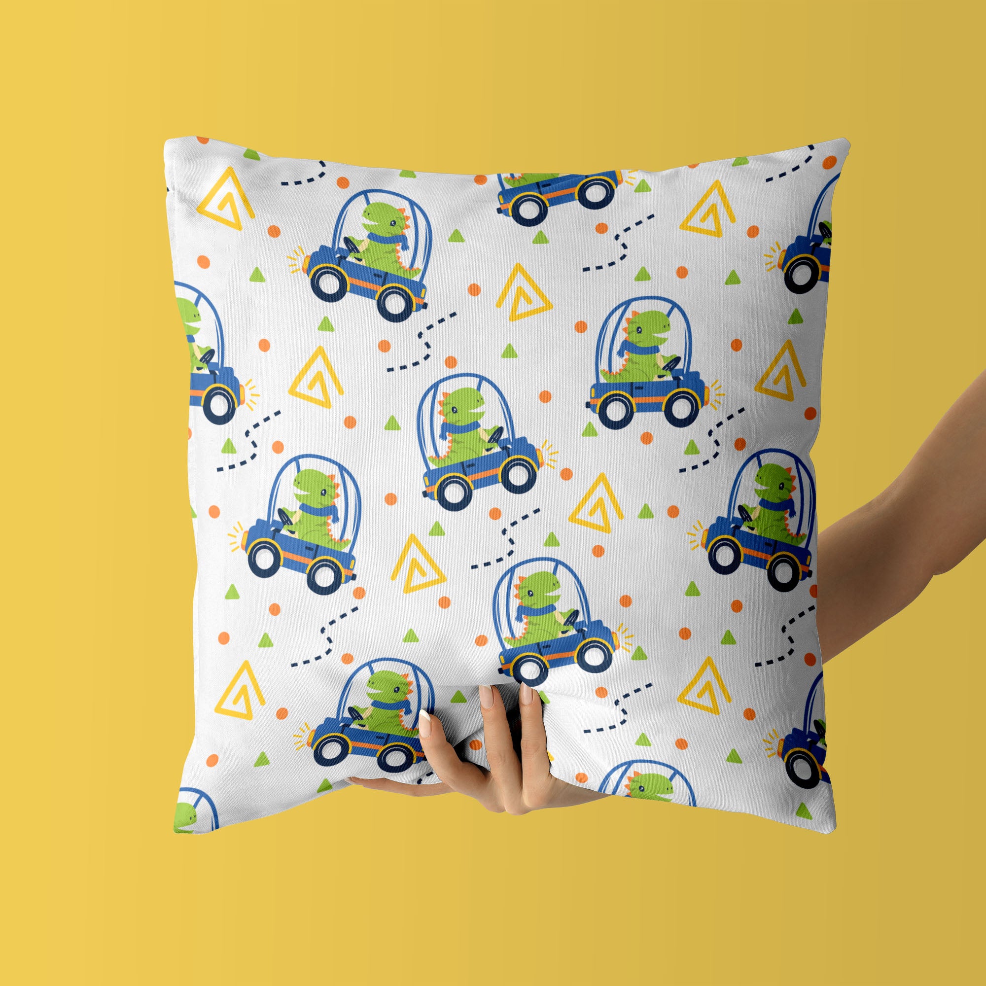 Dinosaur Kids & Nursery Throw Pillow - Bumps and Cars