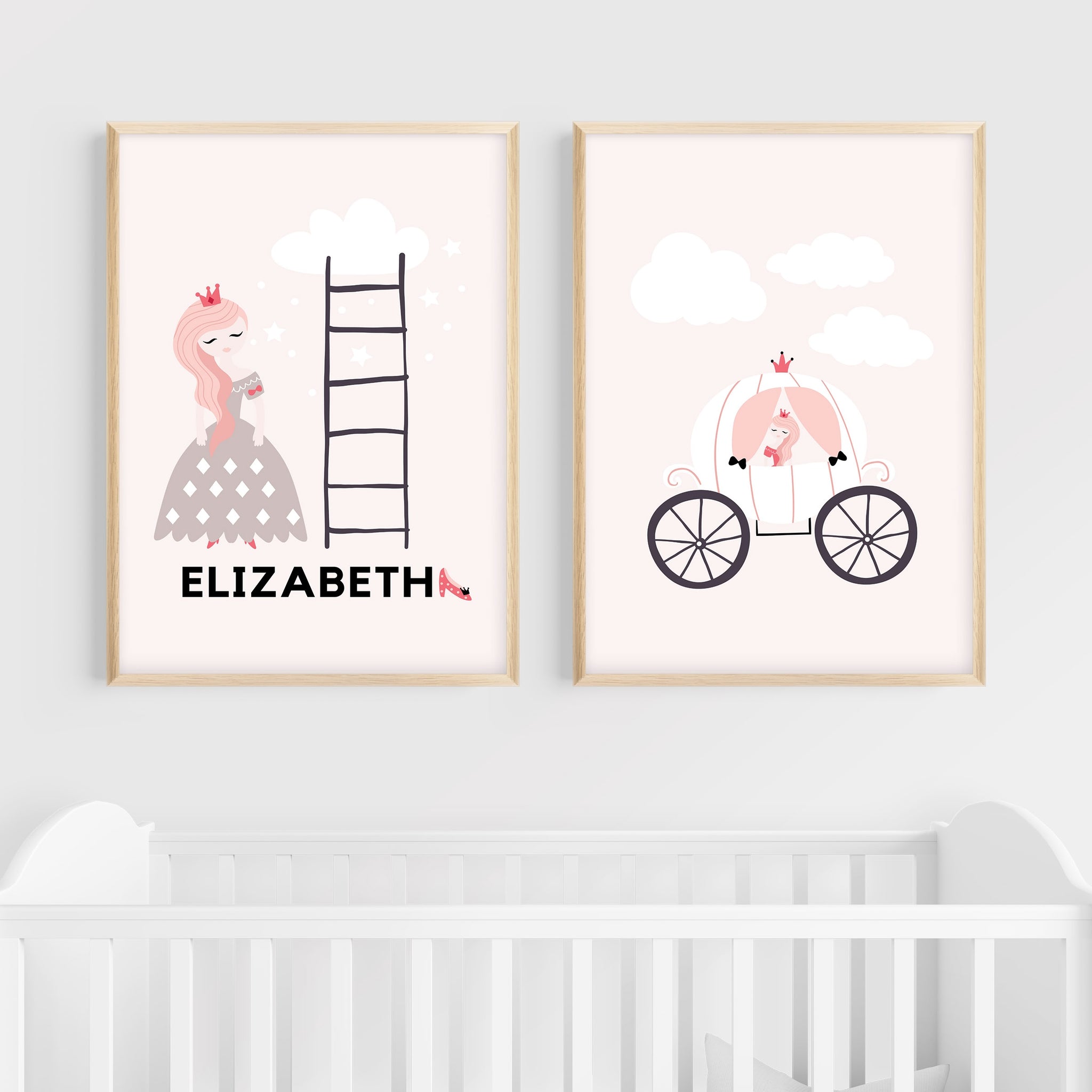 Personalized Princess Wall Art | Set of 2 | Collection: Fairytale Sparkle | For Nurseries & Kid's Rooms