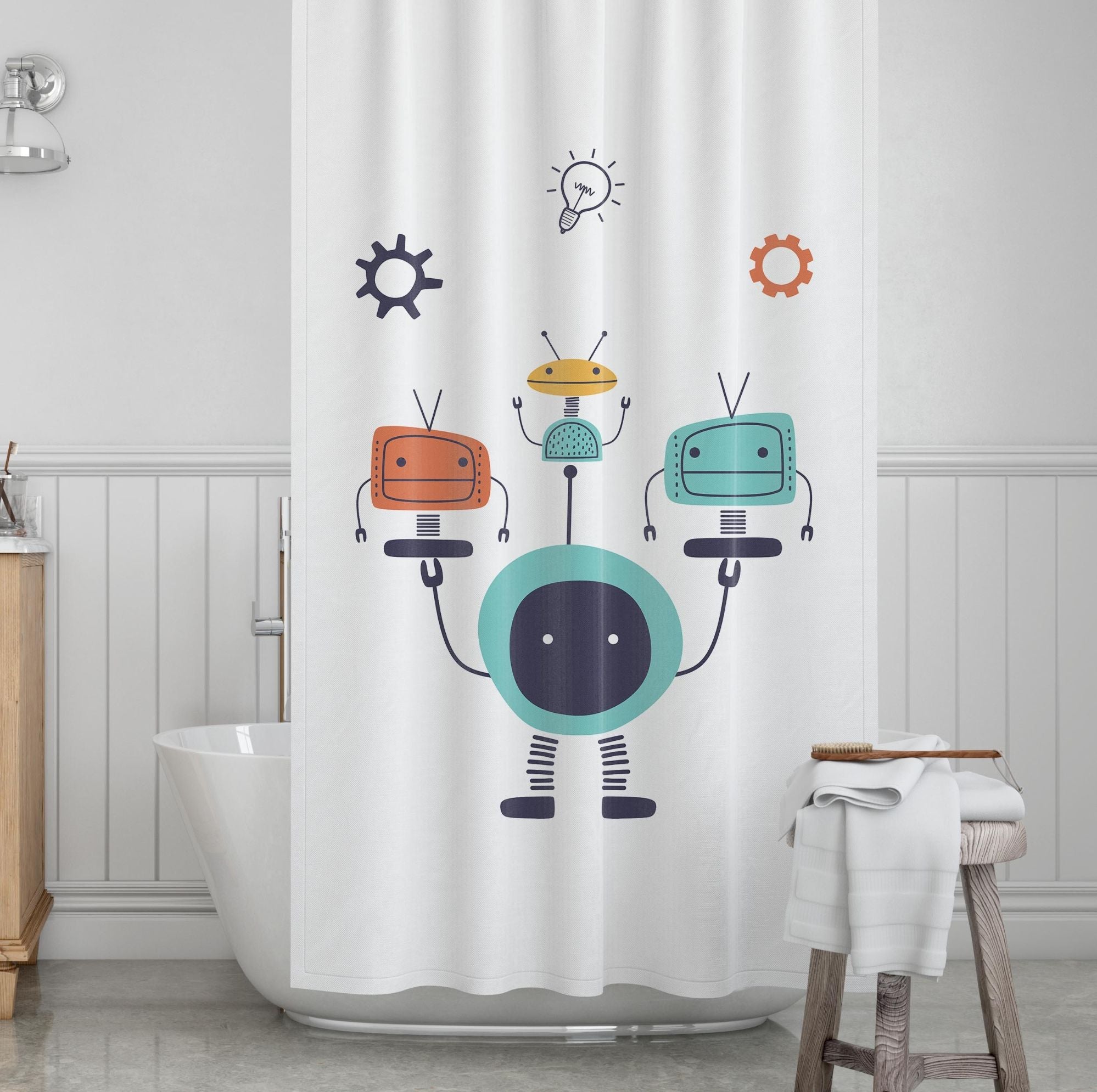 Robots Kids' Shower Curtains - Byte-Sized