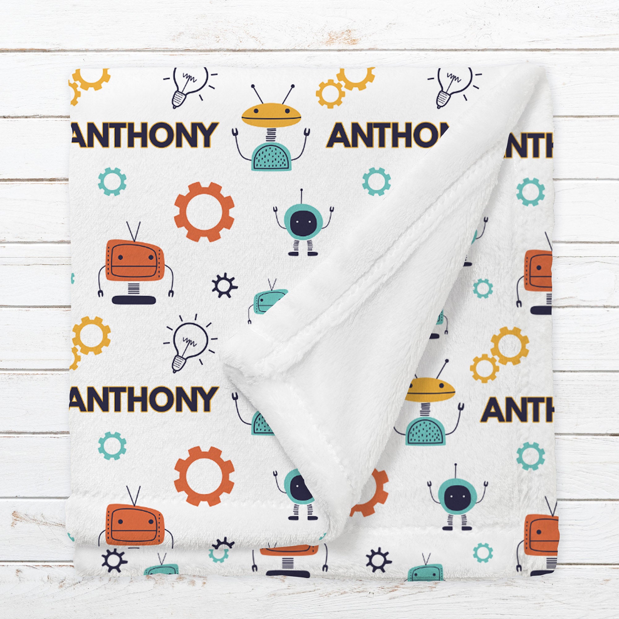 Personalized Robot Blanket for Babies, Toddlers and Kids - Nuts and Bolts