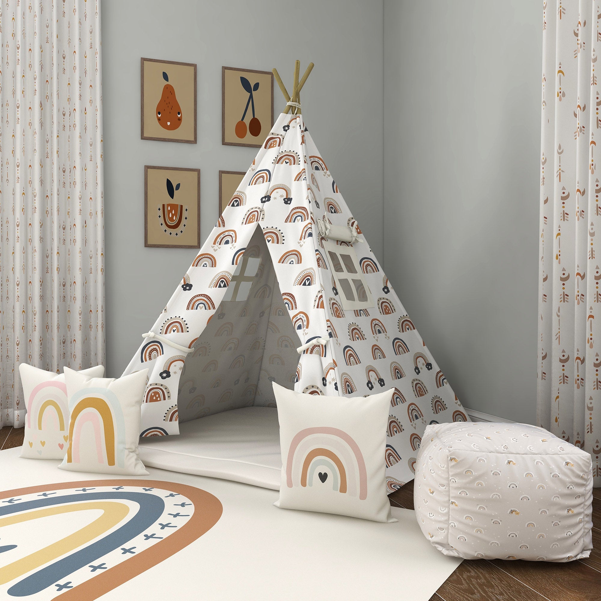 Kids Teepee, Rainbow Decor Themed Room - Follow the Rainbow Collection