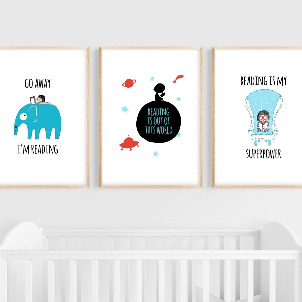 Reading Wall Art | Set of 3 | Collection: Little Bookworm | For Nurseries & Kid's Rooms