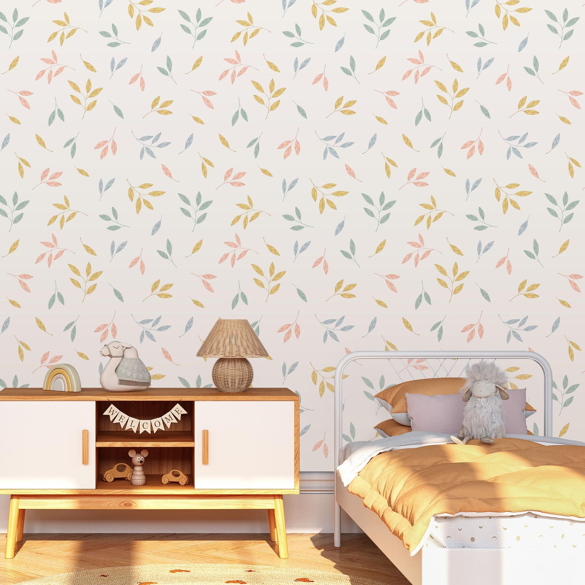 Floral Themed Nursery Wallpaper and Kids Room Wallpaper - Vibrant Leaves