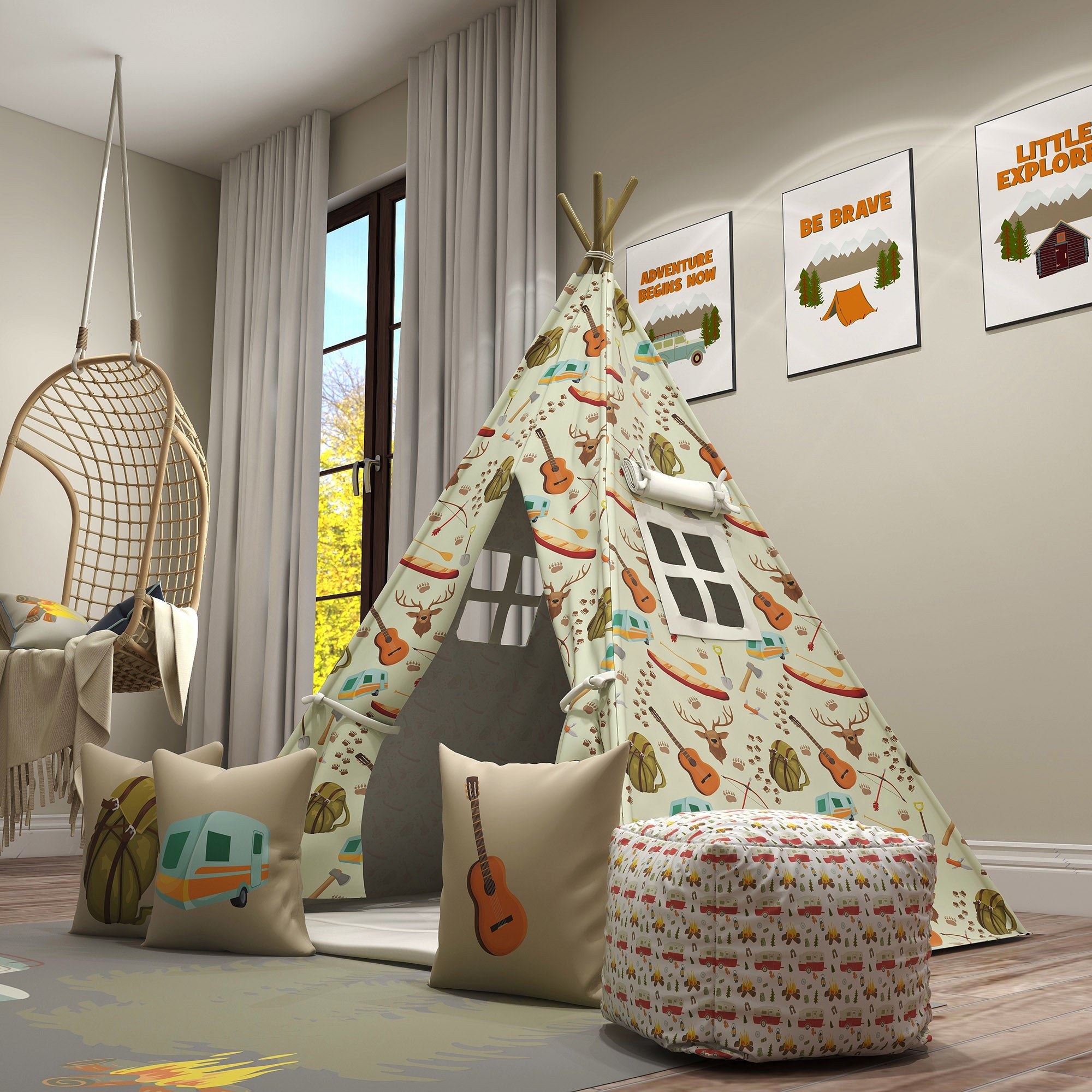 Kids Teepee, Camping Decor Themed Room - Adventurer's Cabin Collection