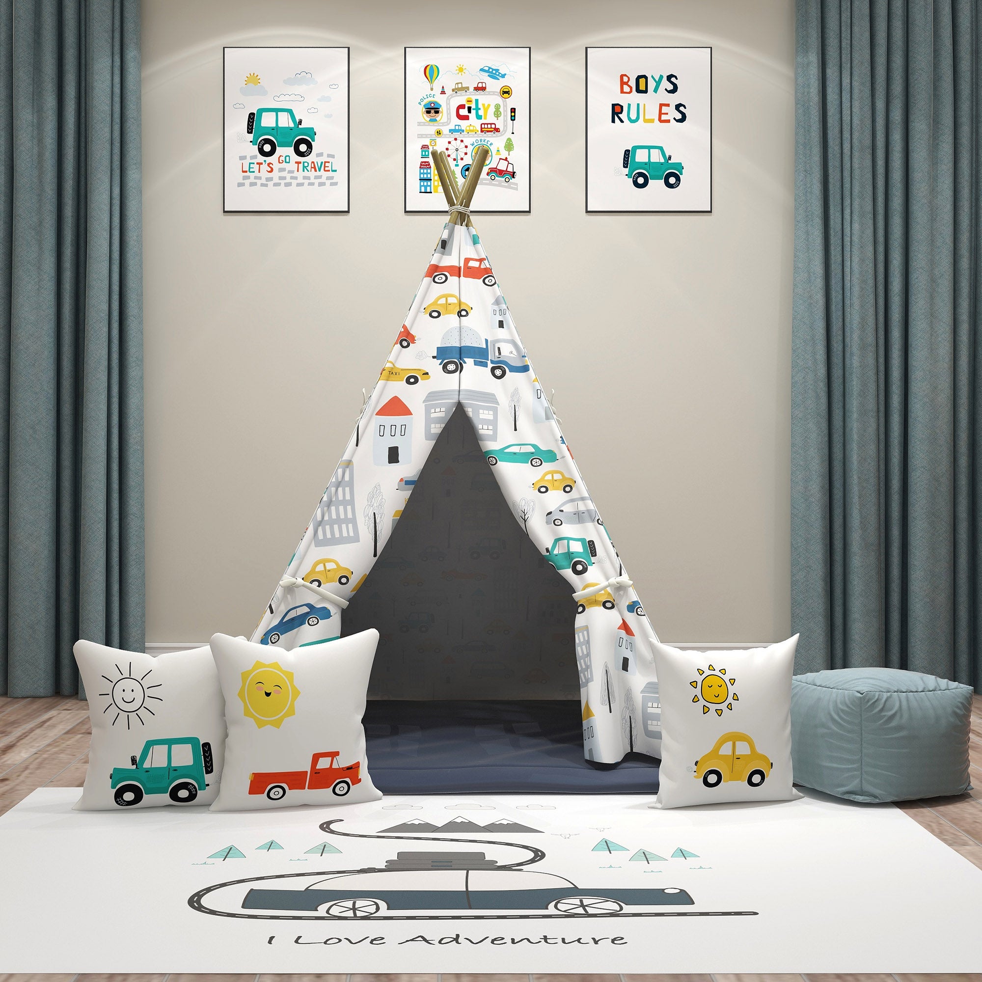 Kids Teepee, Car Decor Themed Room - Power Nap Station Collection