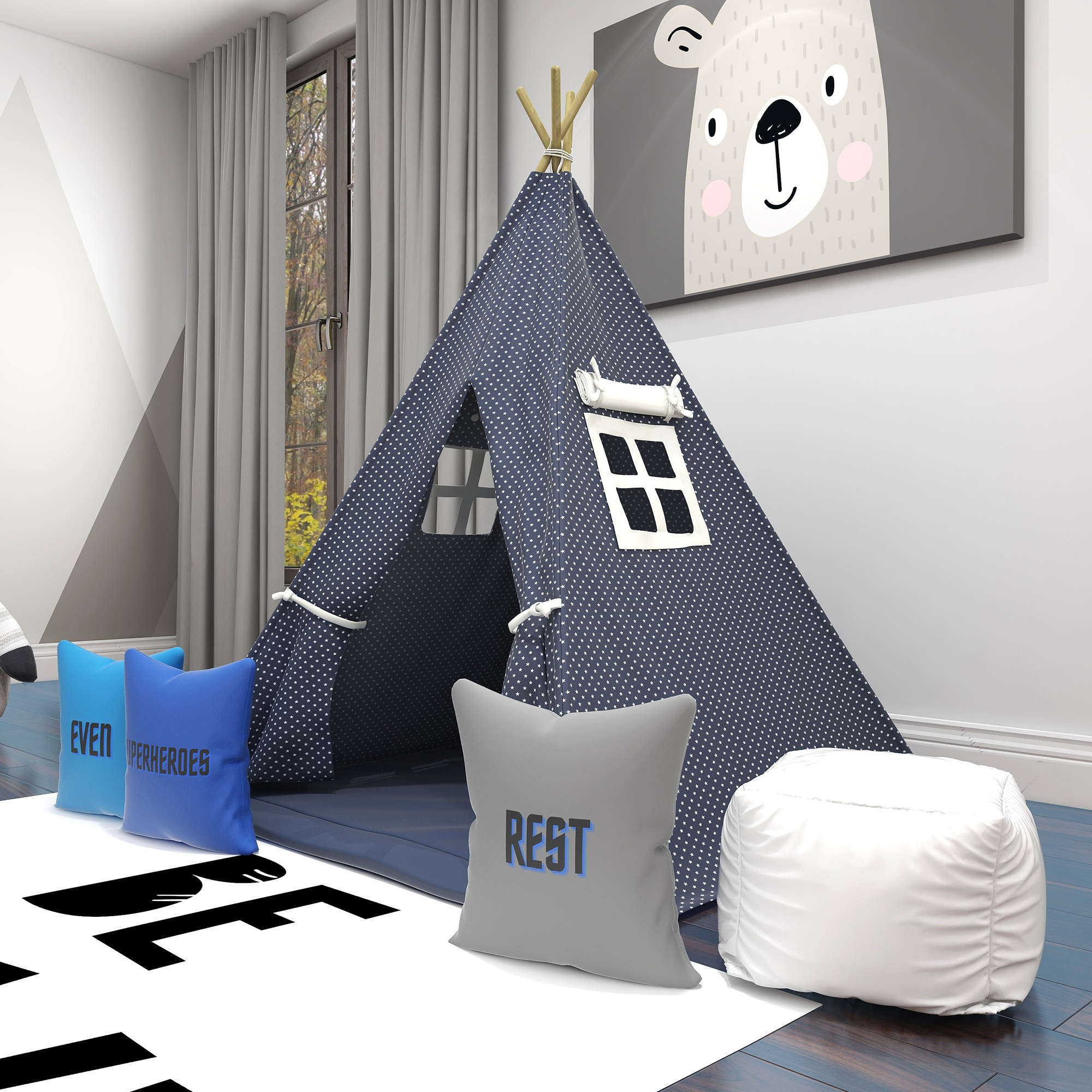 Light the Sky in Navy Kids Teepee