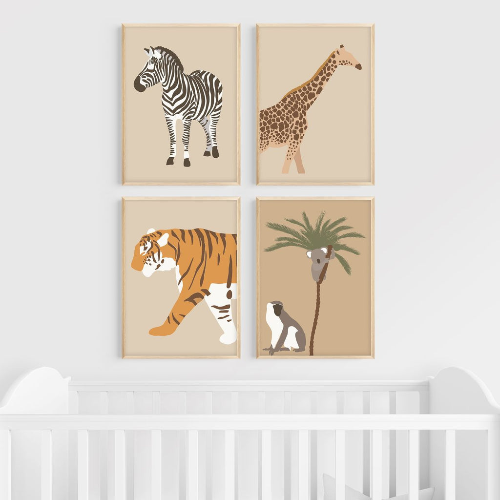 Safari Wall Art | Set of 4 | Collection: Born to be Wild | For Nurseries & Kid's Rooms
