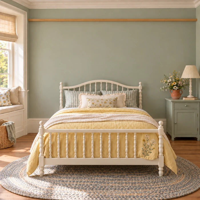Kids' room with three floral prints above the bed